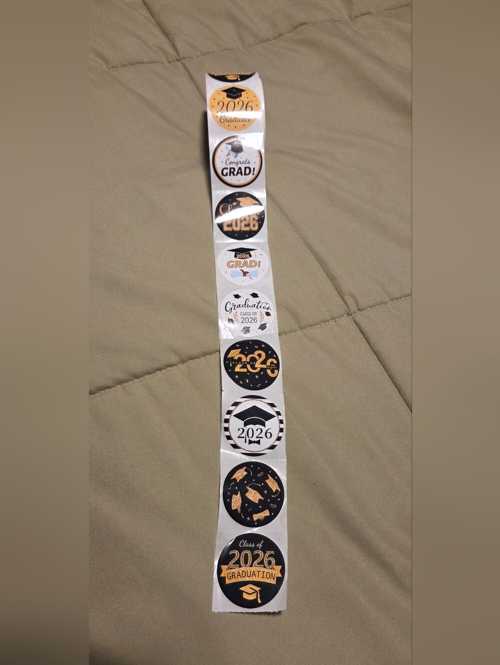Class of 2026 Graduation Stickers Roll Black Gold Party Labels Decor